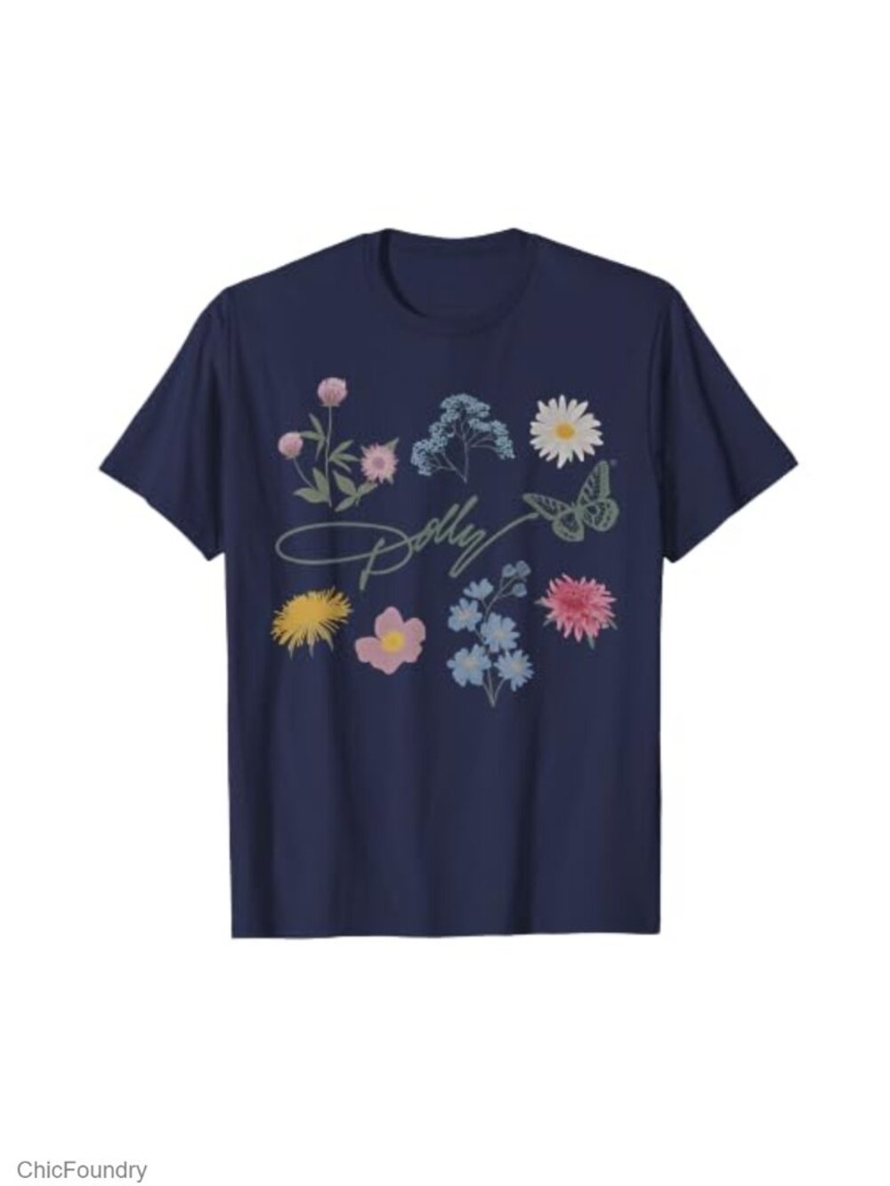 Dolly Parton Signature Butterfly Flowers T-Shirt Classic Fit Tee